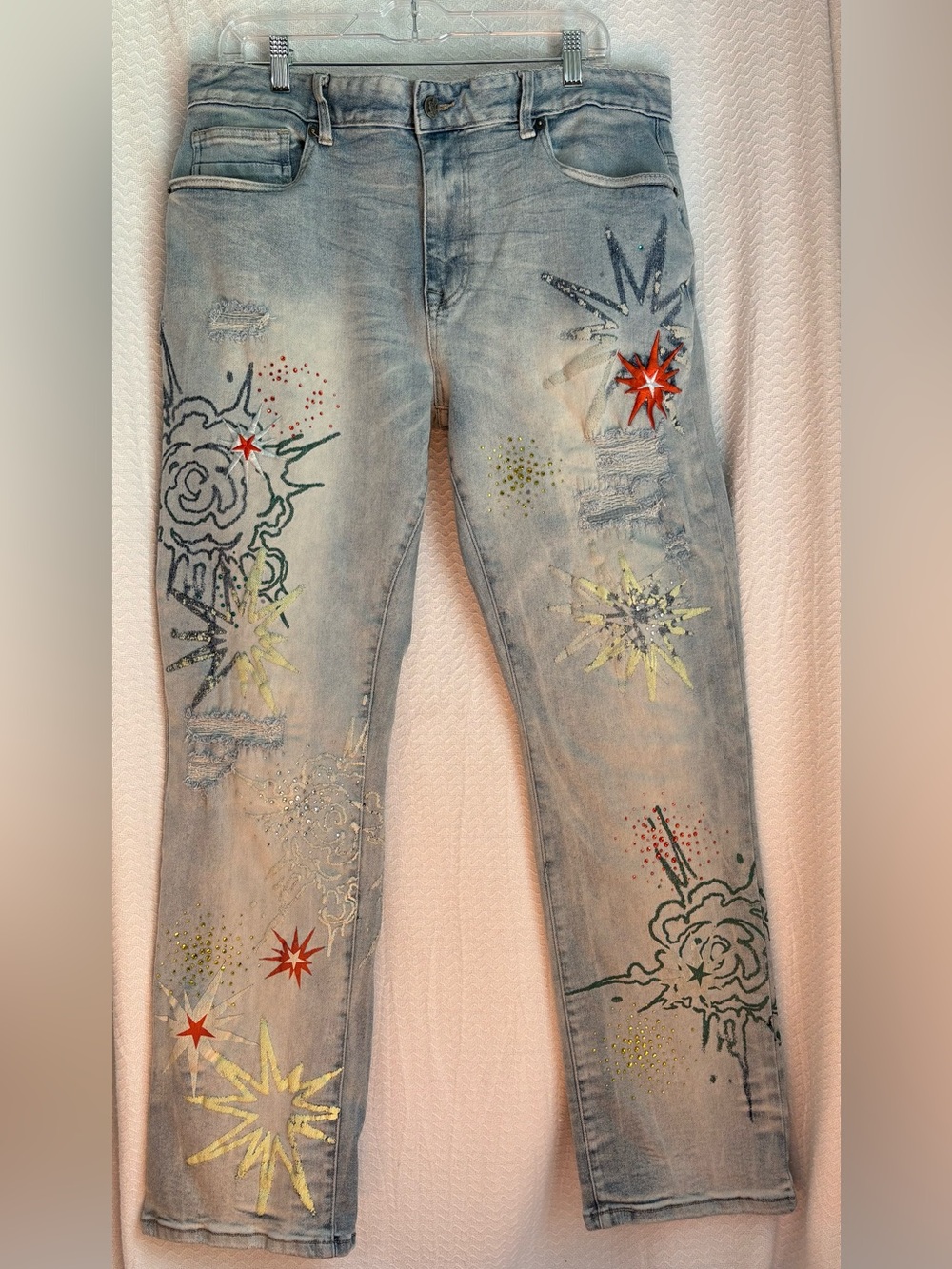 Grindhouse Straight Fit Stack Rhinestone significant  “Sevier” Denim Jeans 38X32